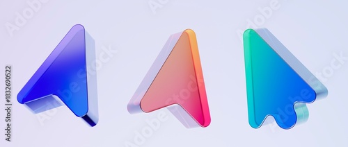 Set of 3D arrow icons, Colorful gradient glass like icon, glass holographic icon, minimal crystal clear, ideal for graphic design, UI UX interfaces, 3d render illustration.