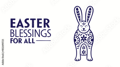 Festive easter blessings for all with a charming decorative bunny illustration in a folk art style perfect for holiday greetings and celebrations