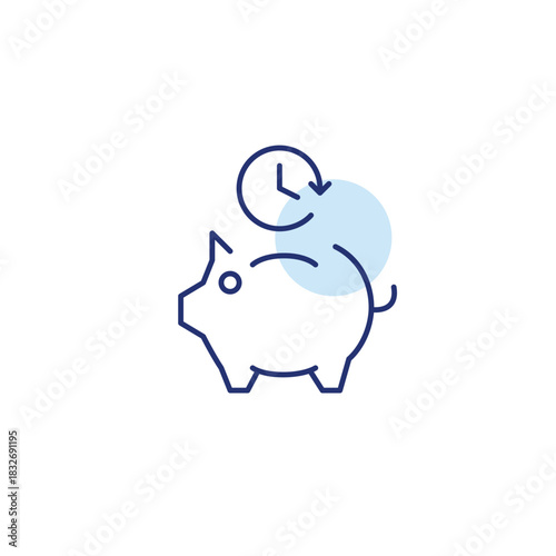 Piggy bank and clock. Timed savings, financial operations. Pixel perfect, editable stroke vector icon