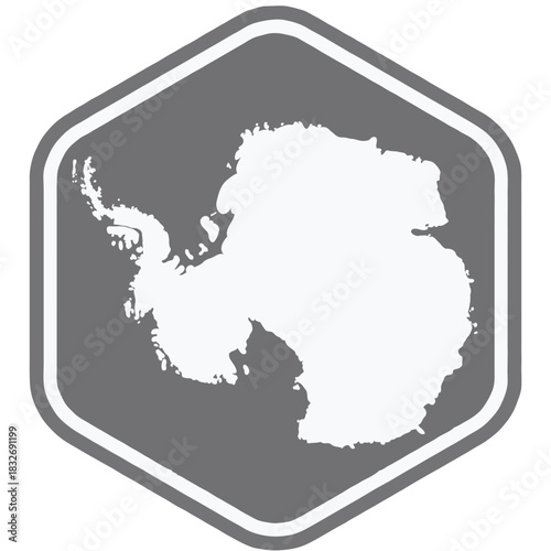 Map of antartica on grey color hexagon icon vector illustration, sticker of antartica map on grey hexagon