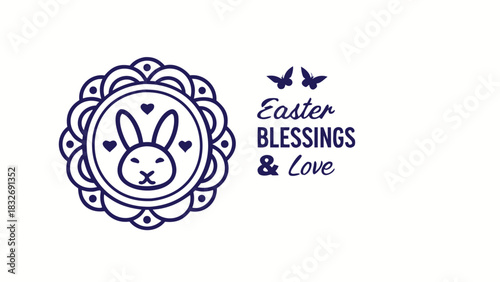 Festive easter graphic with a stylized bunny emblem and the words easter blessings and love in elegant script typography