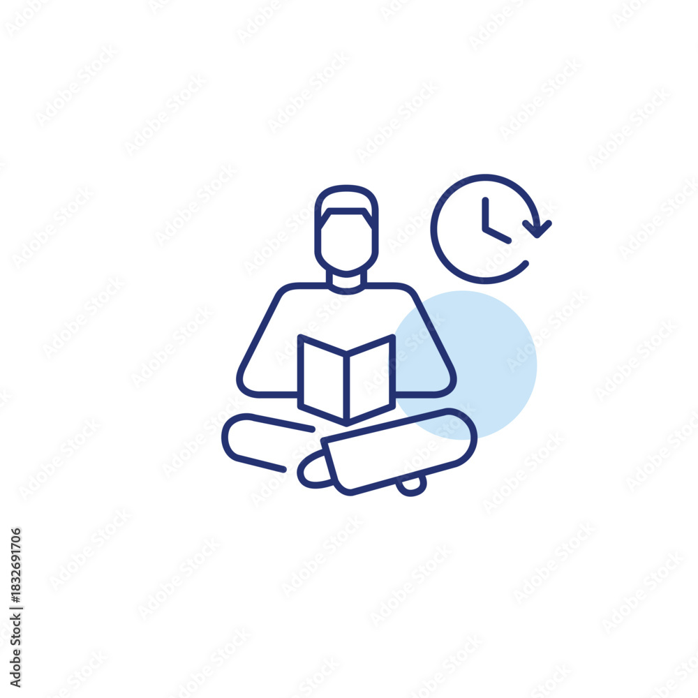 Fototapeta premium Man reading a book and clock. Studying and reading schedule. Pixel perfect, editable stroke vector icon