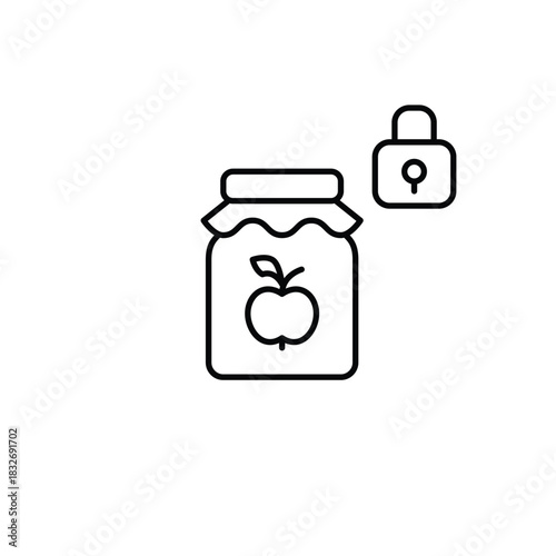 Apple jam jar and lock. Safe food storage and farming. Pixel perfect, editable stroke vector icon