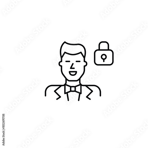 Groom and lock. Eternal commitment, marriage loyalty and safety. Pixel perfect, editable stroke vector icon