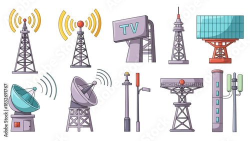 Communication Towers Broadcast and Transmission Technology Illustrations
