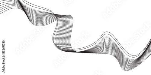 Stylized line art background. Vector illustration. Wave with lines created using blend tool. Curved wavy line, smooth stripe