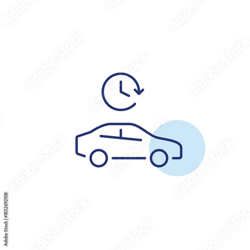 Car side view and clock. Timed parking, rent or sharing. Pixel perfect, editable stroke vector icon