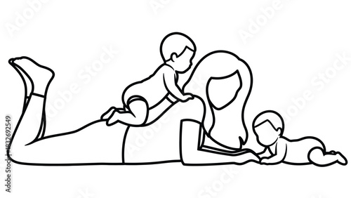 A mother reading to her children while they lie on the floor