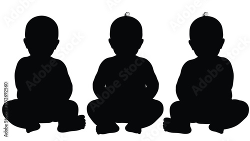 Three black silhouettes of young children sitting in a row