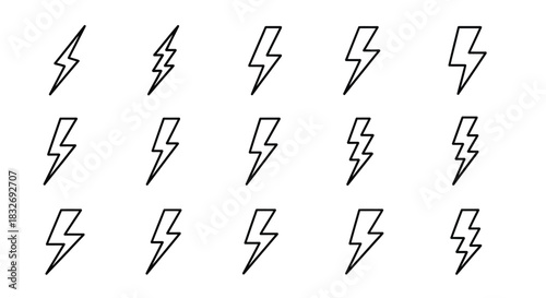 A grid of hand drawn lightning bolt sketches on a plain white background