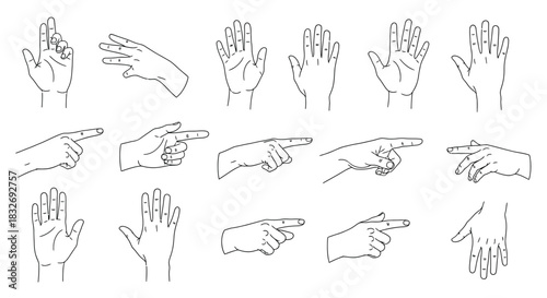 Various hand gestures illustrated in a simple line drawing style