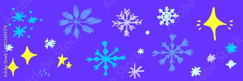 Hand-drawn Christmas snowflake textures made with crayon shading and chalk dust. Snowy swirls bring warmth as each snowflake combines crayon strokes with chalk snow effects.