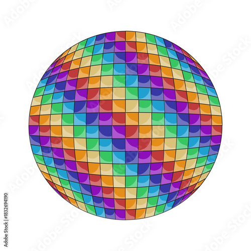 Disco. Vector illustration Disco ball template design isolated transparent background. Colored Disco retro ball. Perfect for retro 60s 70s 90s poster cover decor. EPS 10