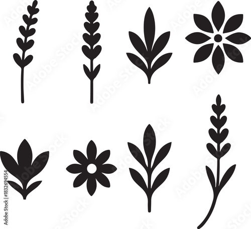 Lavender Herb Silhouette Icon Set.eps