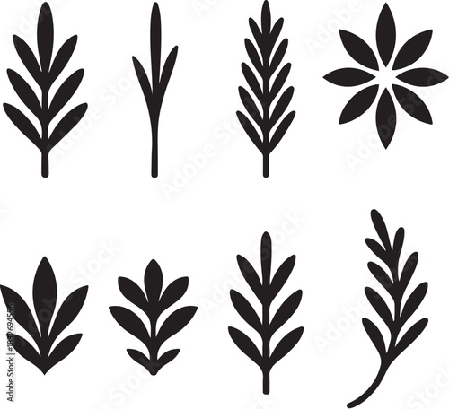 Rosemary Herb Silhouette Icon Set.eps