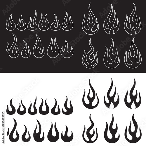 Flame silhouettes in classic 90s style, motorcycle and hot rod car style.