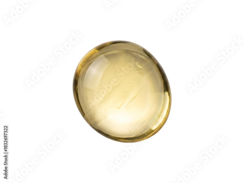 A single translucent yellow droplet of liquid. isolated on transparent background