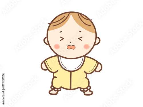 黄色いお洋服の泣き顔赤ちゃんイラスト