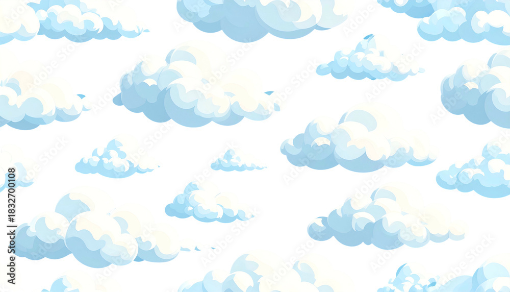 Fototapeta premium Cartoon-style fluffy white clouds against a black background, suggesting a night sky