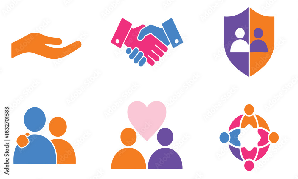 Fototapeta premium Unity & Support Icons Promoting Teamwork and Collaboration