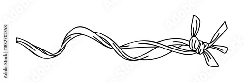 Abstract line art graphic of a twisted cord or ribbon forming a knot with trailing strands suitable for decorative accents or symbolic representation of connection and unity in visual
