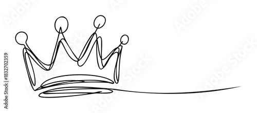 Simple outline drawing of a royal crown with a long tail, perfect for logos and symbolic representations of power or leadership in branding and graphic projects.