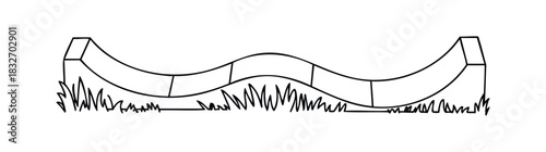 Whimsical wavy bridge with grass for garden landscape and playful outdoor recreation concepts