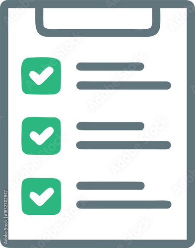 Green Clipboard Checklist Icon with White Check Marks, Flat Design Vector Graphic for Business, Organization, or To-Do List