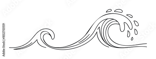 Dynamic ocean wave with breaking crest and splashing water droplets for aquatic themes and summer promotions