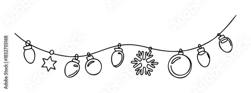 Festive garland with hanging Christmas ornaments and snowflakes, perfect for holiday greetings and seasonal decor projects