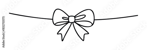 Simple black line drawing of a bow tied on a string, perfect for adding a decorative touch to gifts, invitations, or holiday greetings.