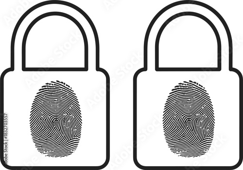 Fingerprint padlock icon, biometric security, digital lock, access, personal data protection, vector symbol