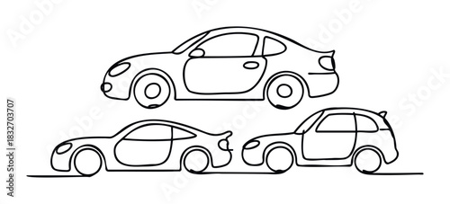 Modern lineup of minimalist vehicle outlines on a plain background symbolizing transportation options and automotive industry concepts for commercial use.