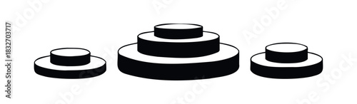 Geometric stacked cylinders and pedestals for product display and architectural presentations, suggesting levels of growth or tiered promotion.