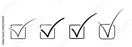 Collection of hand drawn check marks inside squares representing completion progress and task management for checklists and surveys