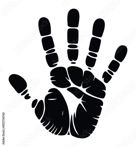 Black handprint outline symbol signifying stop or high five gesture for human rights and personal identity awareness campaigns
