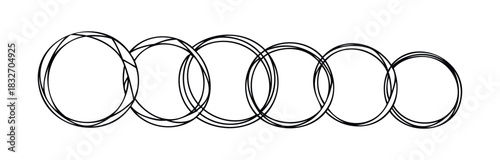Abstract formation of interconnected circles and ovals in a row, suggesting connection, flow, and unity for modern graphic media and branding.