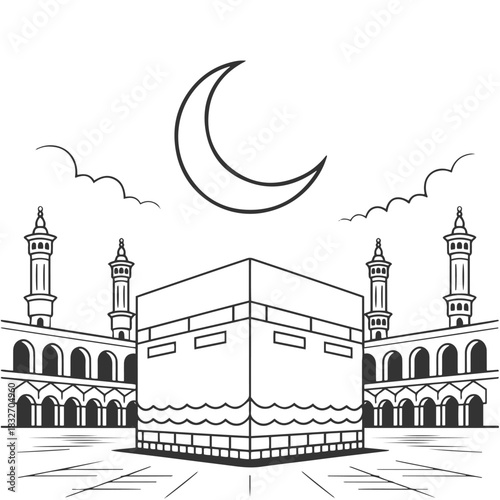 kabab Makkah Hajj Islam Mosque Ramadan Silhouette Illustration