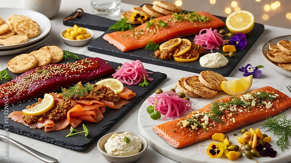 Fototapeta premium grilled salmon steak with vegetables