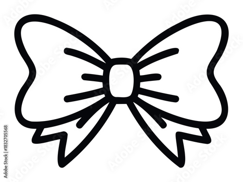 Simple black and white hand drawn bow symbol perfect for gift packaging decoration party invitation embellishment and festive greetings adding a decorative touch.