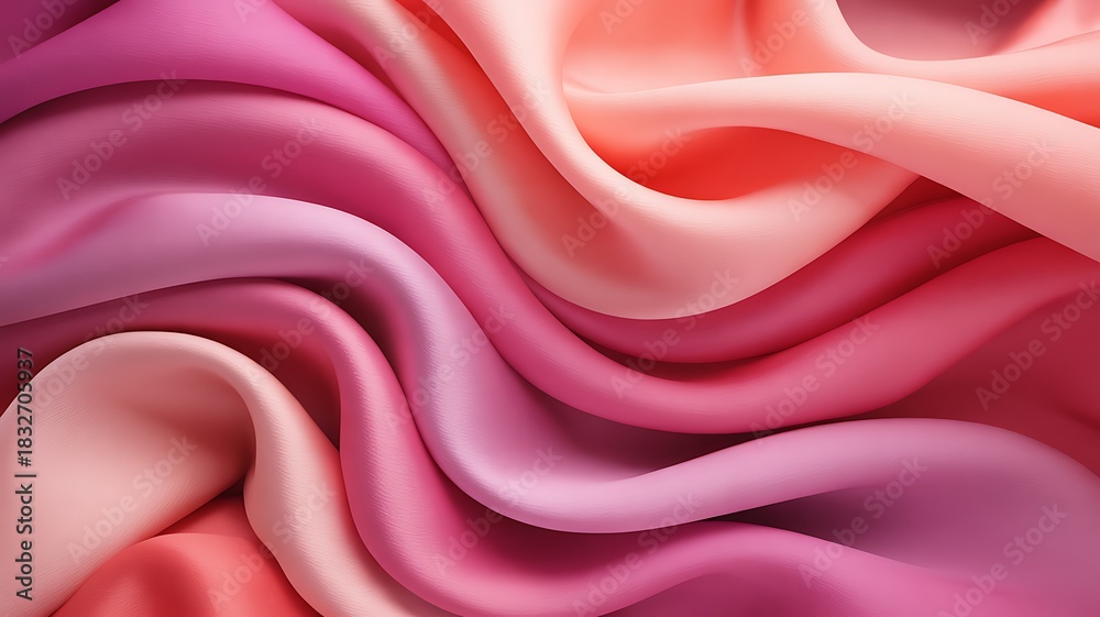 Obraz premium Closeup view of flowing satin fabric with soft gradients of pink and peach color shades