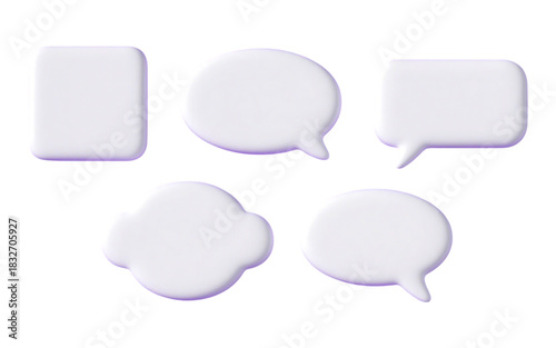 Various white soft 3D speech bubble icons for social media communication and online discussion