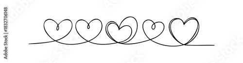 Continuous line drawing of interconnected hearts forming a border, ideal for romantic themes, celebrations, or expressing affection in graphic projects.