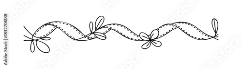 Decorative ribbon with dotted edges and floral embellishments, perfect for invitations, scrapbooking, and greeting cards to add a charming touch.
