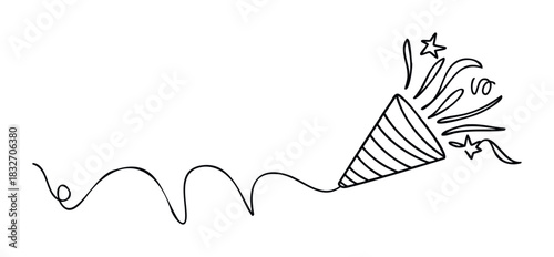 Celebration popper exploding with confetti and stars, ideal for festive events, parties, and holiday greetings, capturing the joy of a surprise.