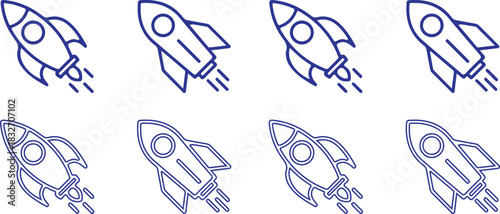 8 rocket bule line icons set vector design logo art