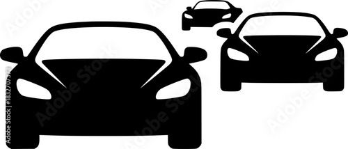 Two overlapping front-view car silhouettes in bold black on a clean white background