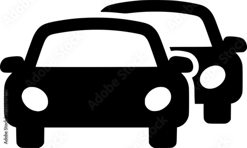 Two overlapping front-view car silhouettes in bold black on a clean white background