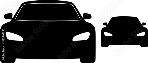 Two overlapping front-view car silhouettes in bold black on a clean white background