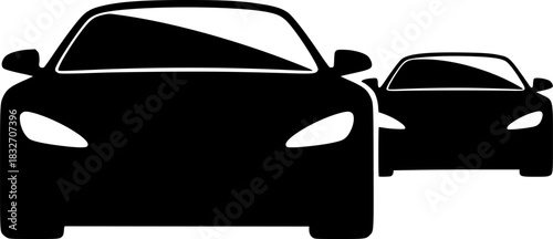 Two overlapping front-view car silhouettes in bold black on a clean white background